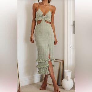 Chic Green Fringe Midi Dress